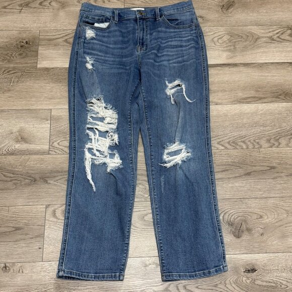 Studio Blue Distressed Ankle Jeans Straight Leg Ripped Up Womens Size 31 Denim - Picture 2 of 14